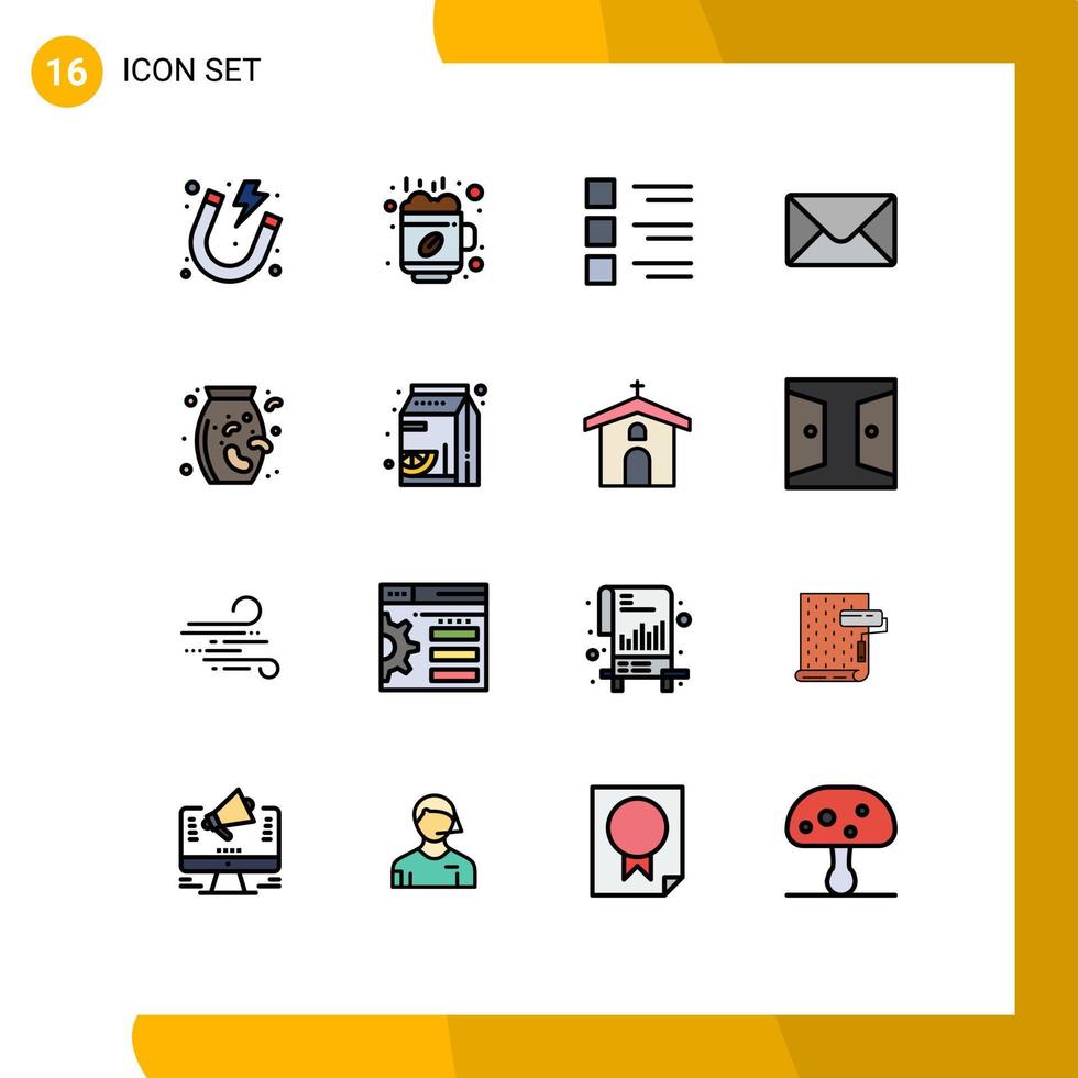 16 Flat Color Filled Line concept for Websites Mobile and Apps vegetable nuts checklist message view Editable Creative Vector Design Elements