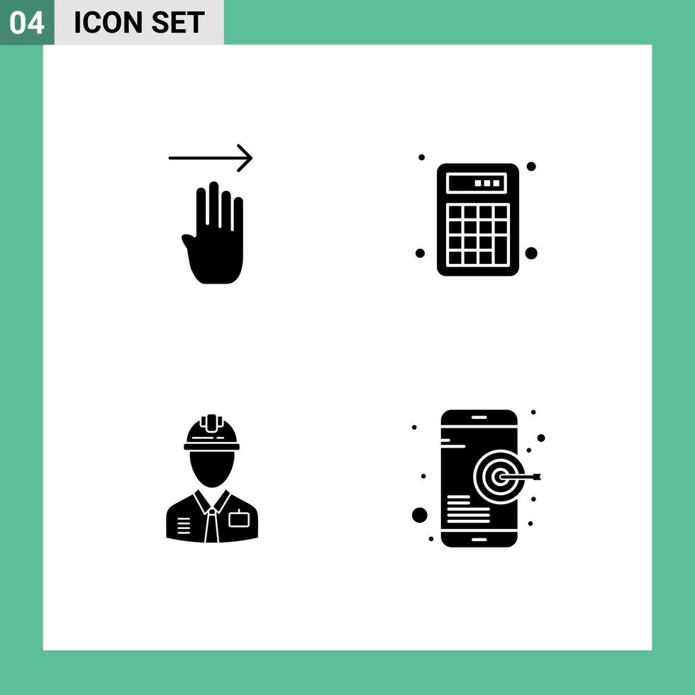 conjunto de pictogramas de 4 glifos sólidos simples de elementos de diseño vectorial editables del constructor matemático derecho de la industria de los dedos vector