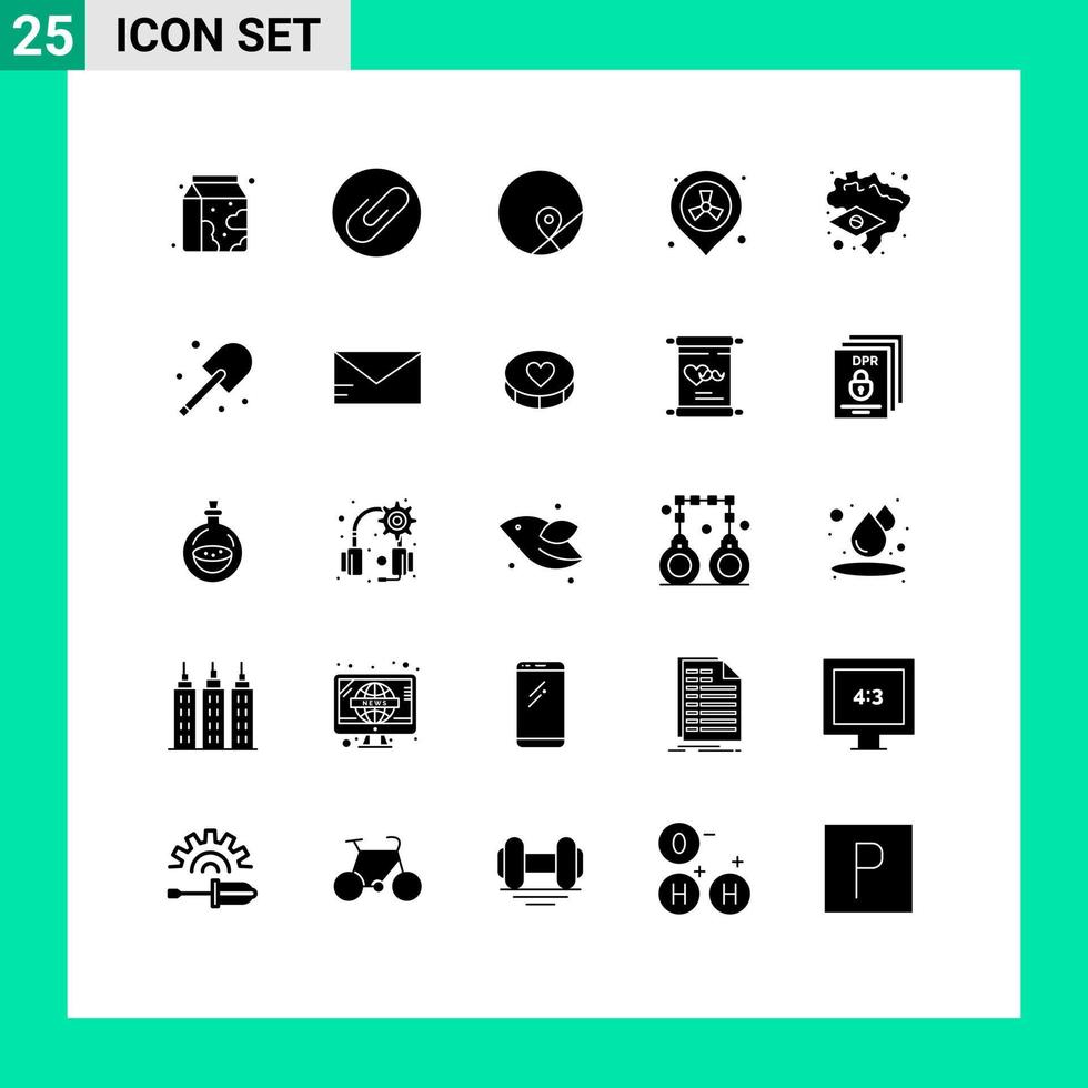 Pictogram Set of 25 Simple Solid Glyphs of map brazil map waste placeholder Editable Vector Design Elements