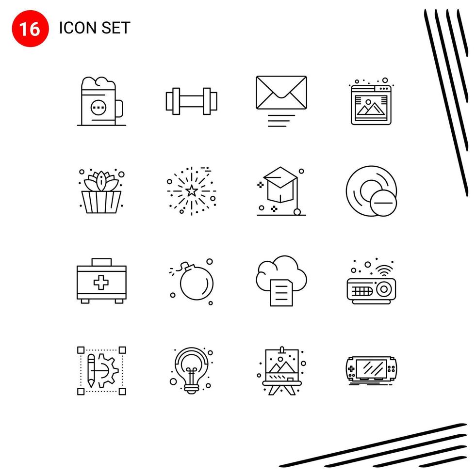 Set of 16 Modern UI Icons Symbols Signs for sauna browser weight seo gallery Editable Vector Design Elements