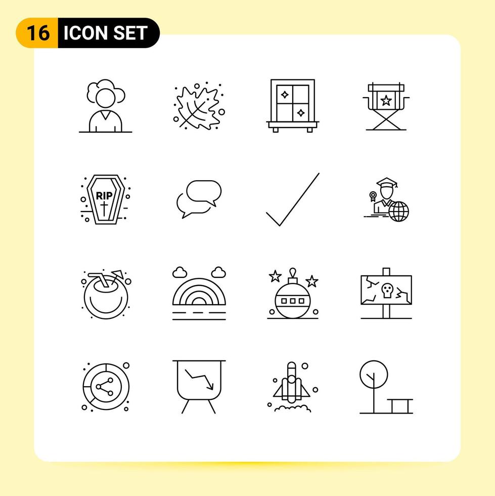Mobile Interface Outline Set of 16 Pictograms of chating holidays chair halloween television Editable Vector Design Elements