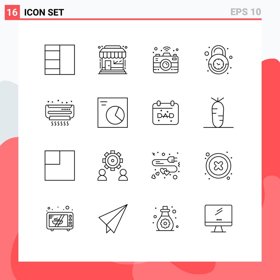 User Interface Pack of 16 Basic Outlines of summer air wifi ac secure Editable Vector Design Elements