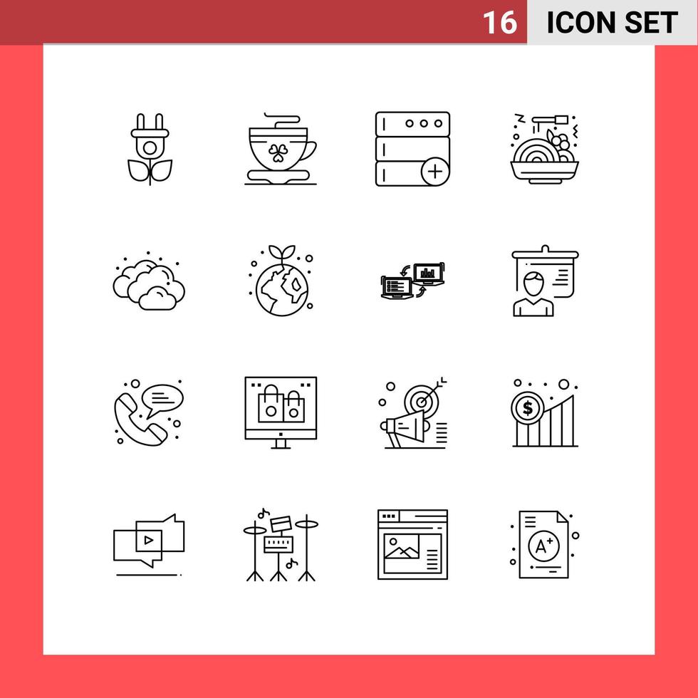 Group of 16 Modern Outlines Set for ecology weather database cloudy fast Editable Vector Design Elements