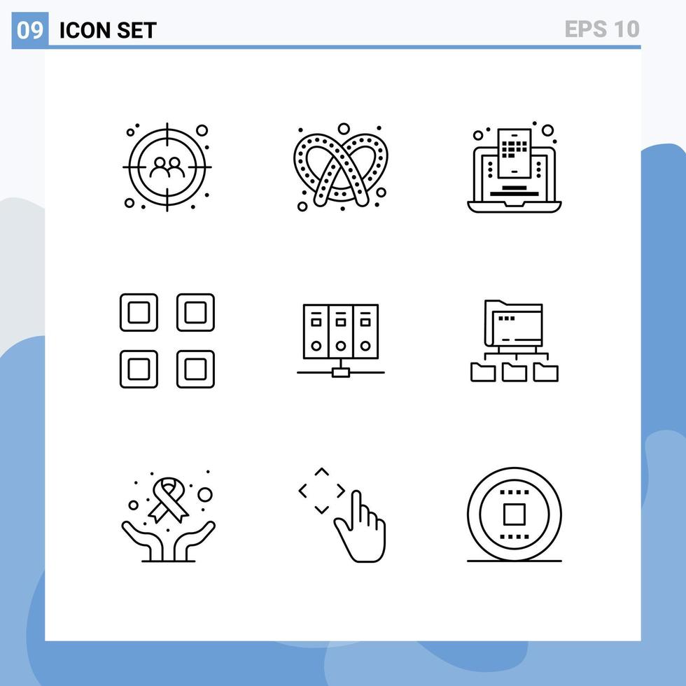 Editable Vector Line Pack of 9 Simple Outlines of mainframe view blog mobile page grid Editable Vector Design Elements
