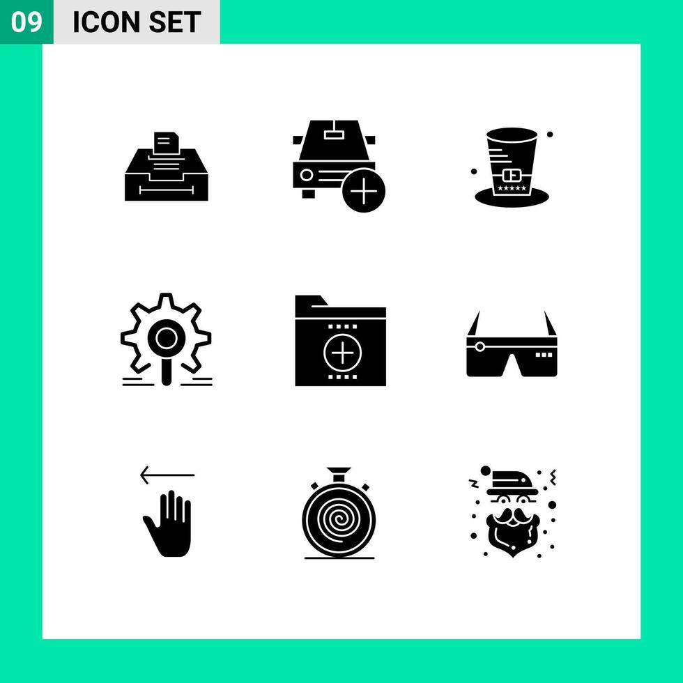 Pack of 9 creative Solid Glyphs of configuration search vehicles gear usa Editable Vector Design Elements