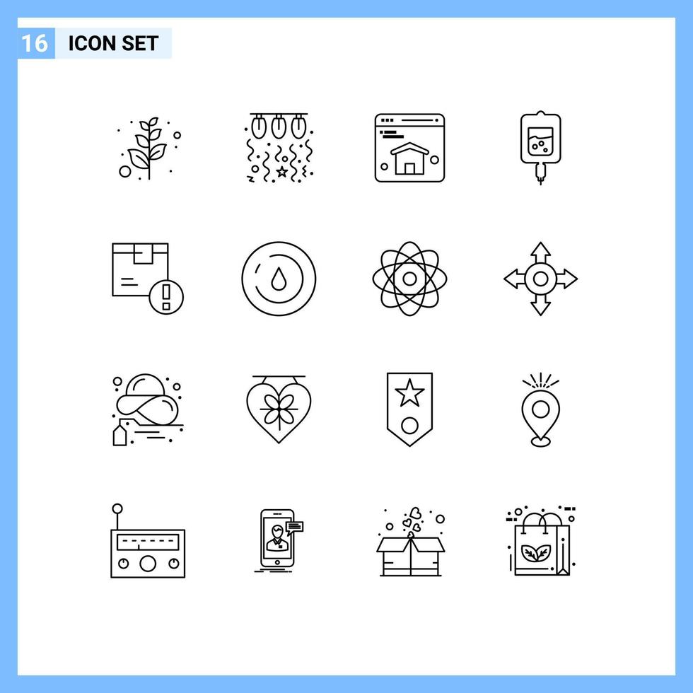 Universal Icon Symbols Group of 16 Modern Outlines of delivery attention browser samples test Editable Vector Design Elements