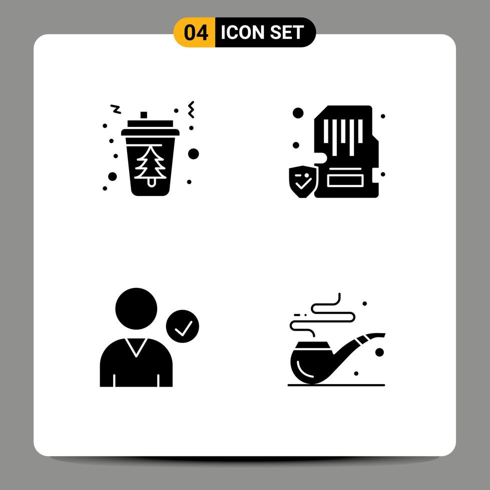 Set of 4 Vector Solid Glyphs on Grid for coffee mobile hot device complete Editable Vector Design Elements