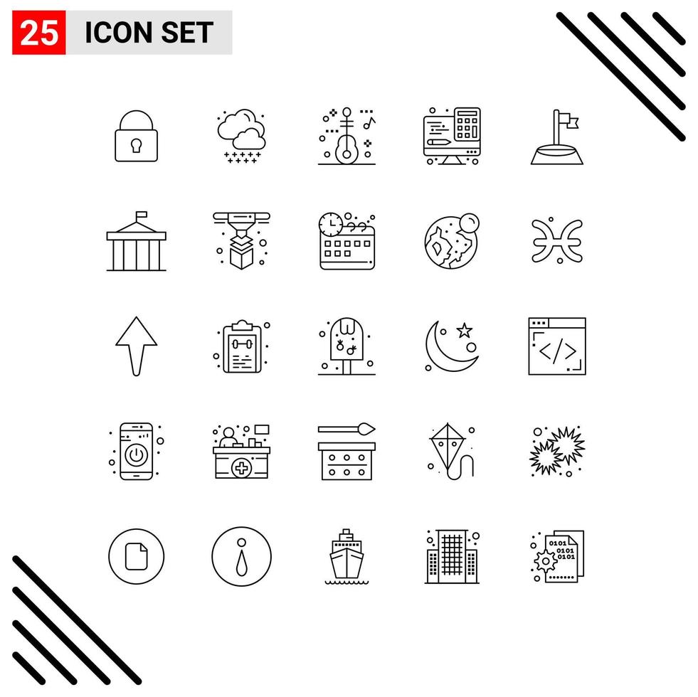 Stock Vector Icon Pack of 25 Line Signs and Symbols for sport flag music corner interface Editable Vector Design Elements