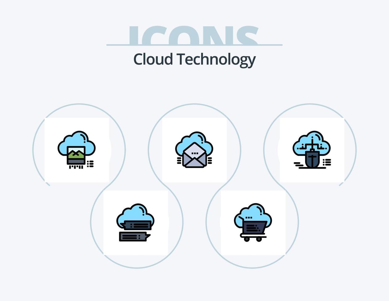 paquete de iconos llenos de línea de tecnología en la nube 5 diseño de iconos. comercio electrónico nube. datos. compras. informática vector