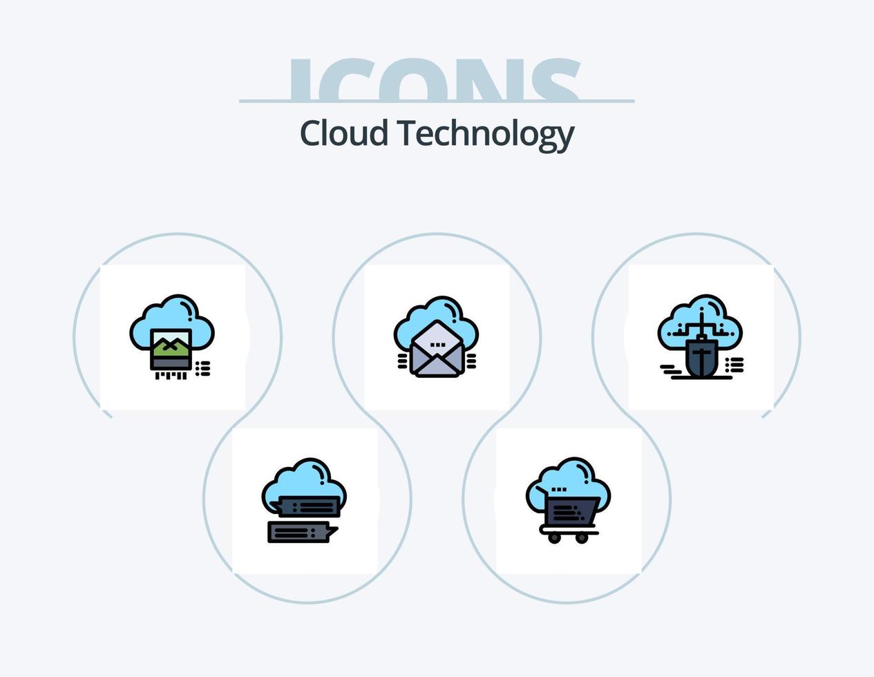 Cloud Technology Line Filled Icon Pack 5 Icon Design. ecommerece. cloud. data. shopping. computing vector