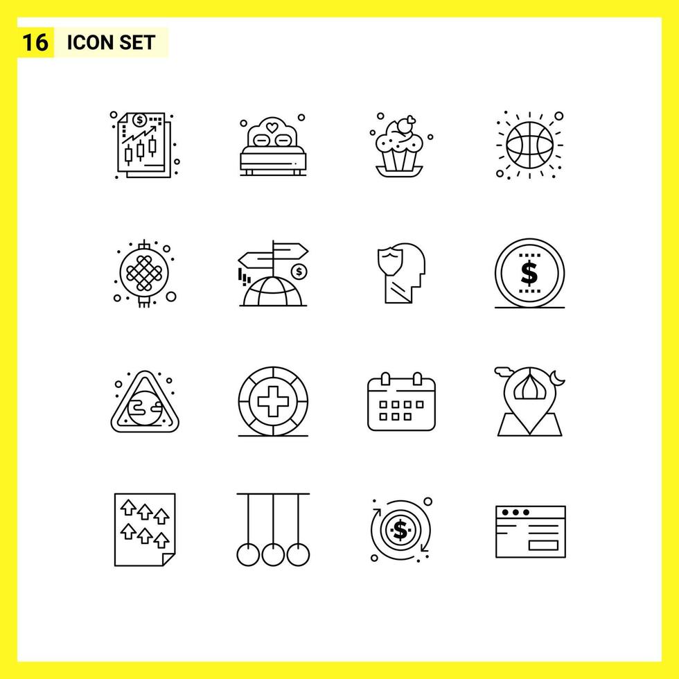 Set of 16 Vector Outlines on Grid for lantern chinese bakery sport ball Editable Vector Design Elements