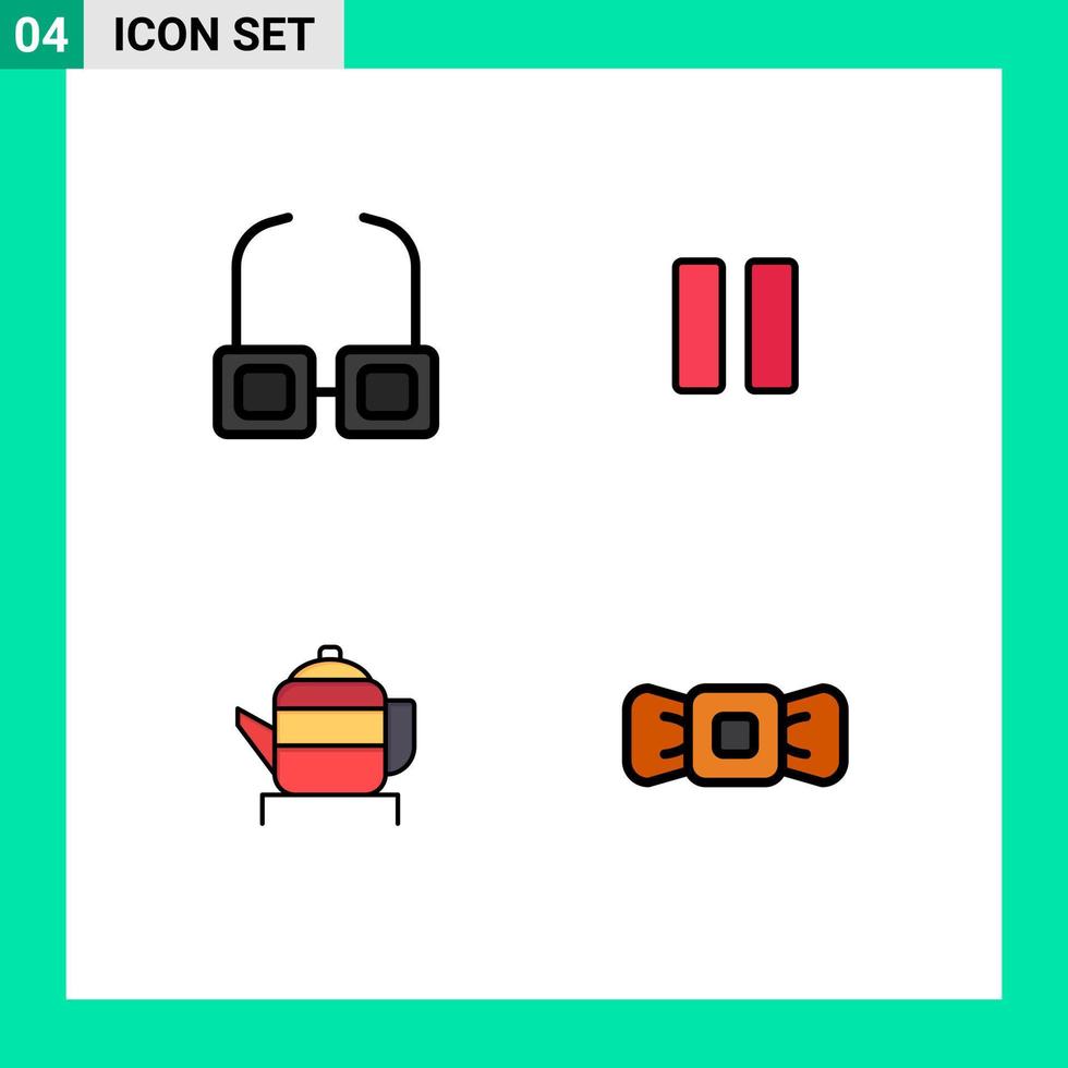 Universal Icon Symbols Group of 4 Modern Filledline Flat Colors of glasses china control vedio bow Editable Vector Design Elements