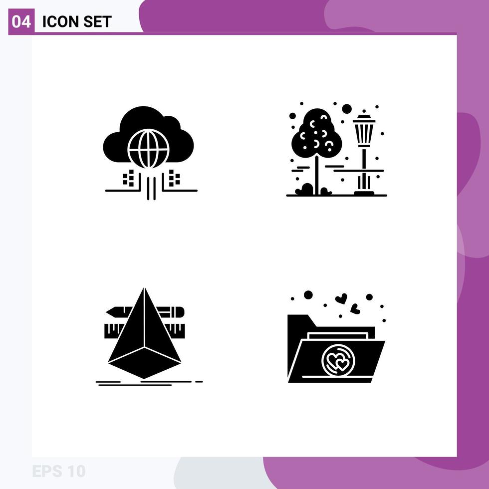 Mobile Interface Solid Glyph Set of 4 Pictograms of internet designer technology cityscape tools Editable Vector Design Elements