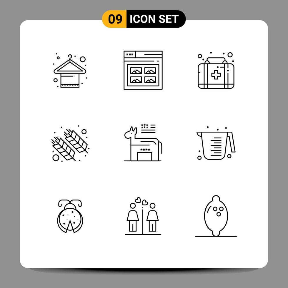 Modern Set of 9 Outlines and symbols such as donkey india picture holi food Editable Vector Design Elements
