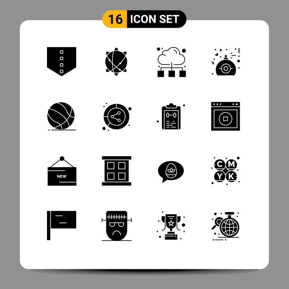 Group of 16 Solid Glyphs Signs and Symbols for sport basket online ball perfume Editable Vector Design Elements