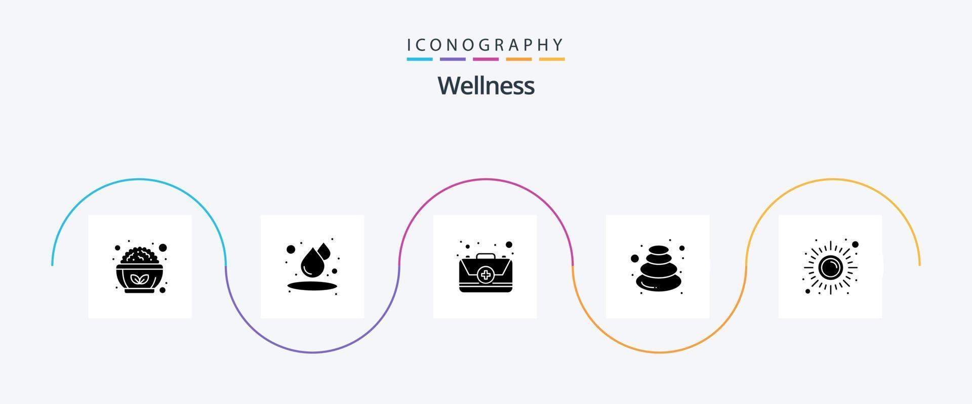 Wellness Glyph 5 Icon Pack Including health. stone. emergency. spa. massage vector