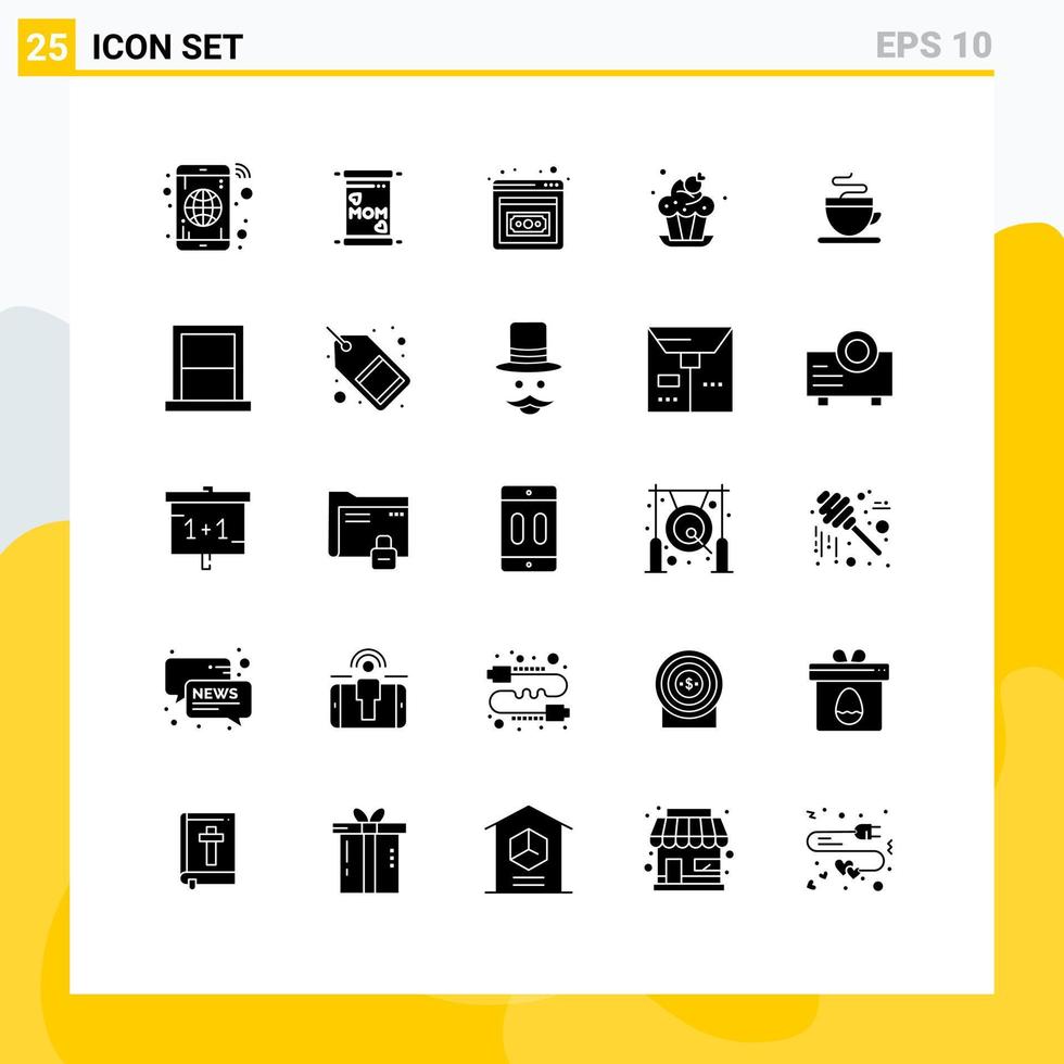 conjunto de glifos sólidos de interfaz móvil de 25 pictogramas de electrodomésticos elementos de diseño vectorial editables de taza de café de emprendimiento caliente vector
