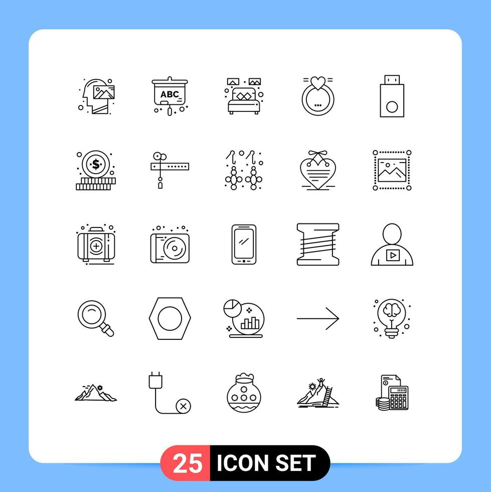 Set of 25 Vector Lines on Grid for devices love bed merraige home decorate Editable Vector Design Elements