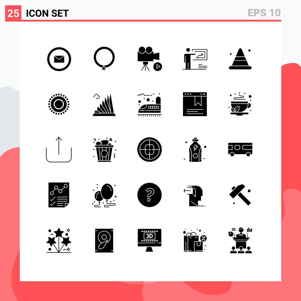 Pack of 25 Modern Solid Glyphs Signs and Symbols for Web Print Media such as man strategy camera solution video Editable Vector Design Elements