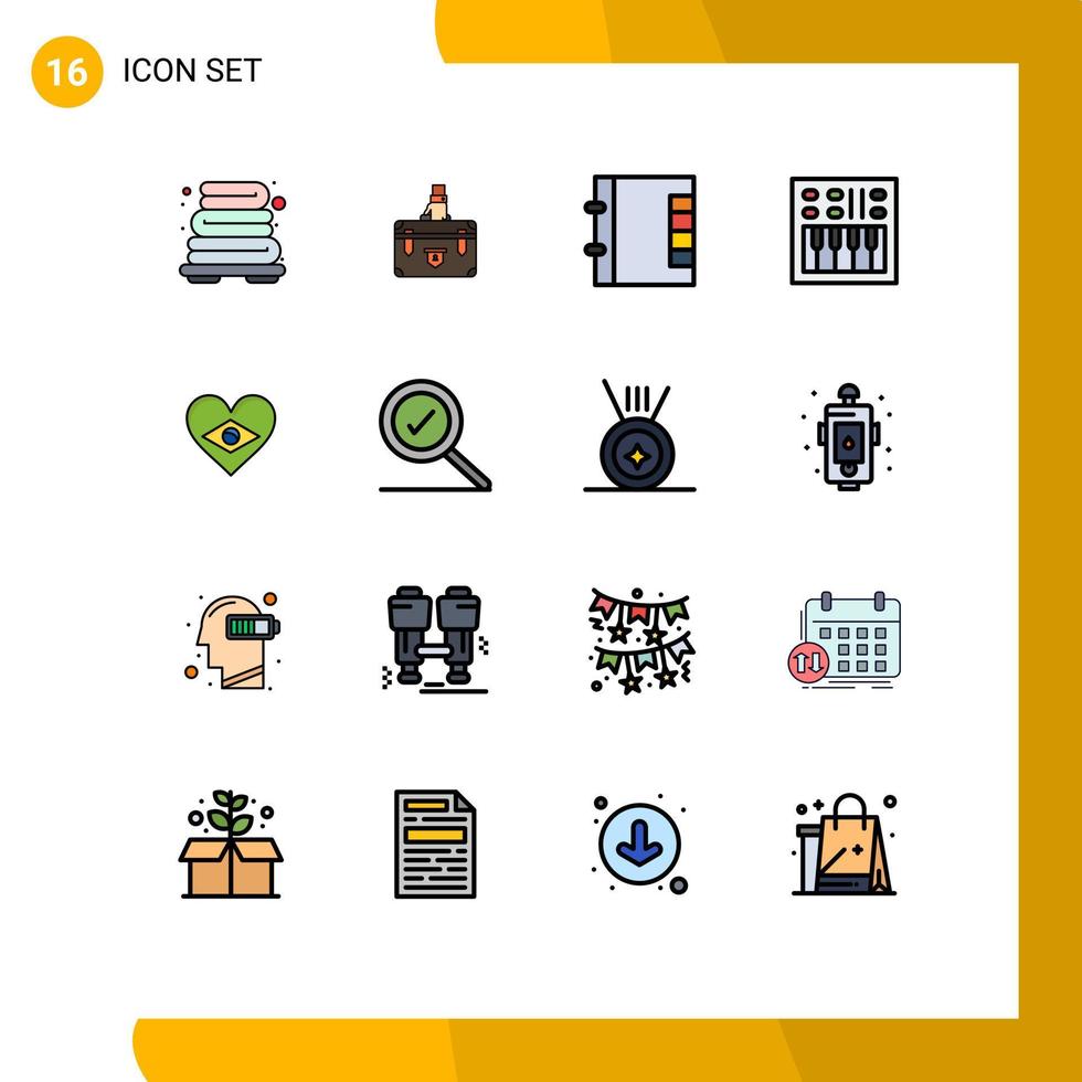 Pack of 16 Modern Flat Color Filled Lines Signs and Symbols for Web Print Media such as volume open volume marketing loudspeaker phone Editable Creative Vector Design Elements
