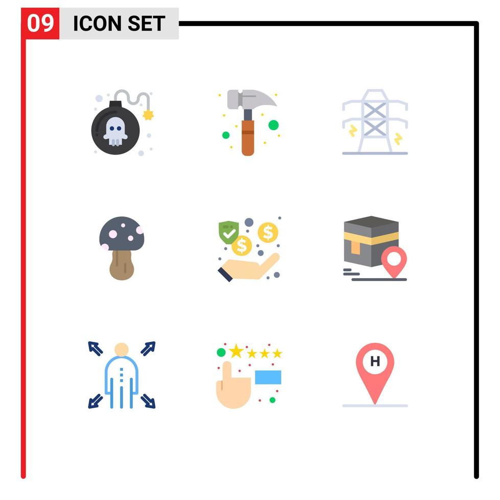 9 User Interface Flat Color Pack of modern Signs and Symbols of security dollar line spring nature Editable Vector Design Elements