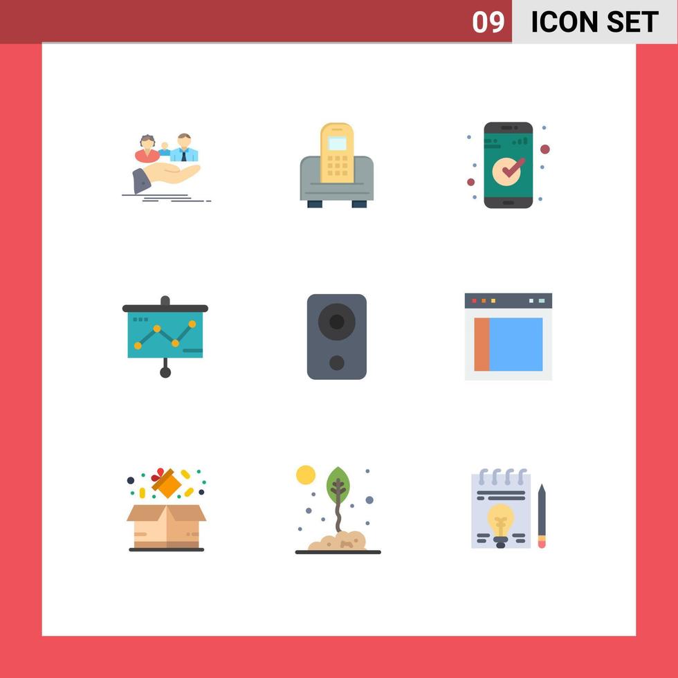 Group of 9 Modern Flat Colors Set for computers graph hardware presentation ui Editable Vector Design Elements