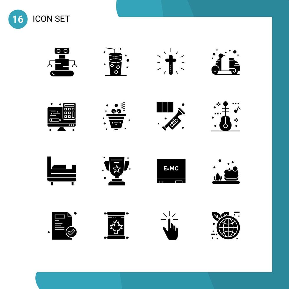 16 glifos sólidos vectoriales temáticos y símbolos editables de la calculadora de interfaz elementos de diseño vectorial editables del crucero de verano cruzado vector