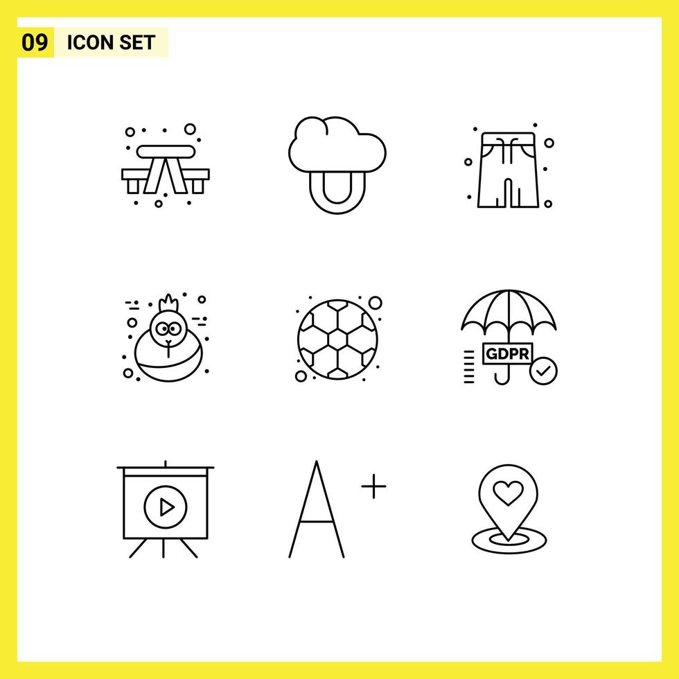 Group of 9 Outlines Signs and Symbols for gdpr soccer water football turkey Editable Vector Design Elements