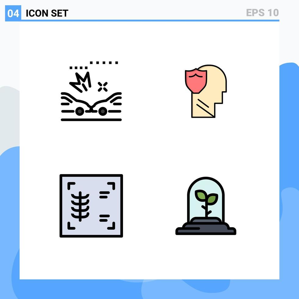 grupo de símbolos de icono universal de 4 colores planos de línea de relleno modernos de costillas de automóvil escudo tecnología de usuario elementos de diseño vectorial editables vector