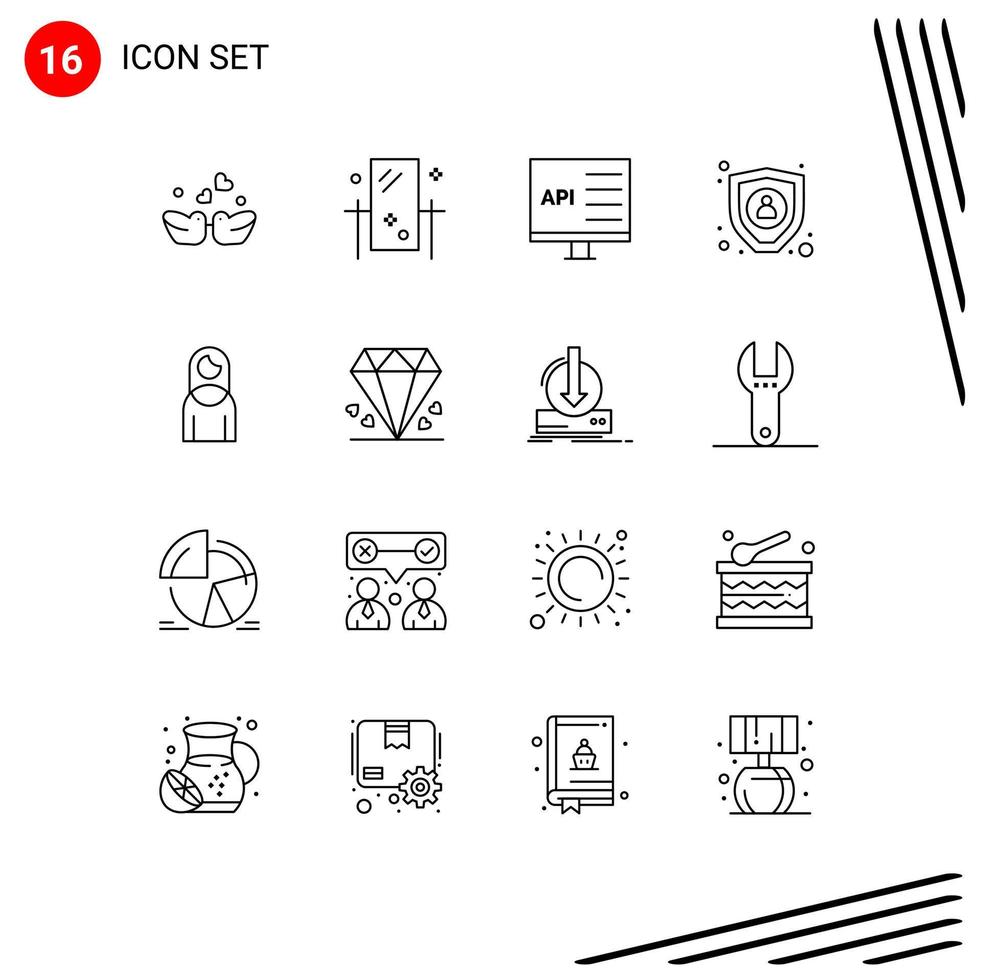 Editable Vector Line Pack of 16 Simple Outlines of women encryption reflection data develop Editable Vector Design Elements