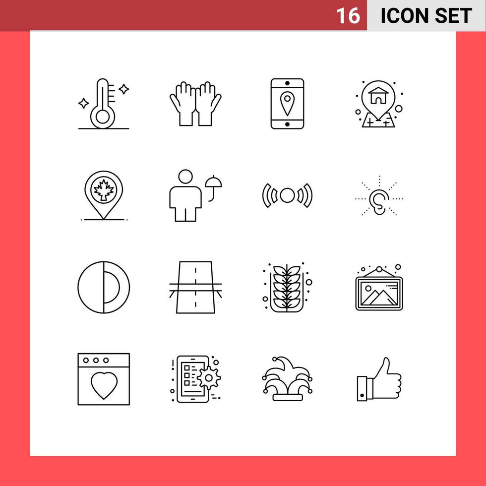 16 Universal Outlines Set for Web and Mobile Applications canada map salat location address Editable Vector Design Elements