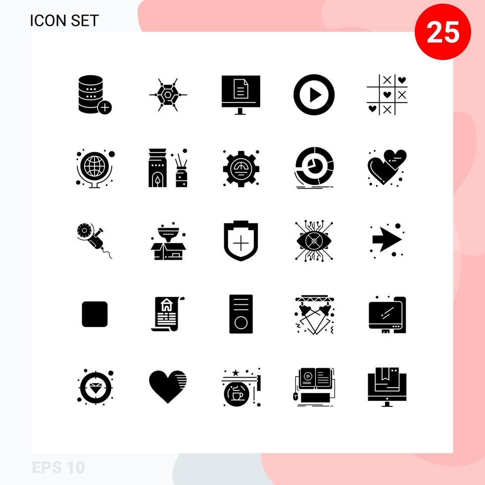 Set of 25 Vector Solid Glyphs on Grid for ux layout business creative school Editable Vector Design Elements