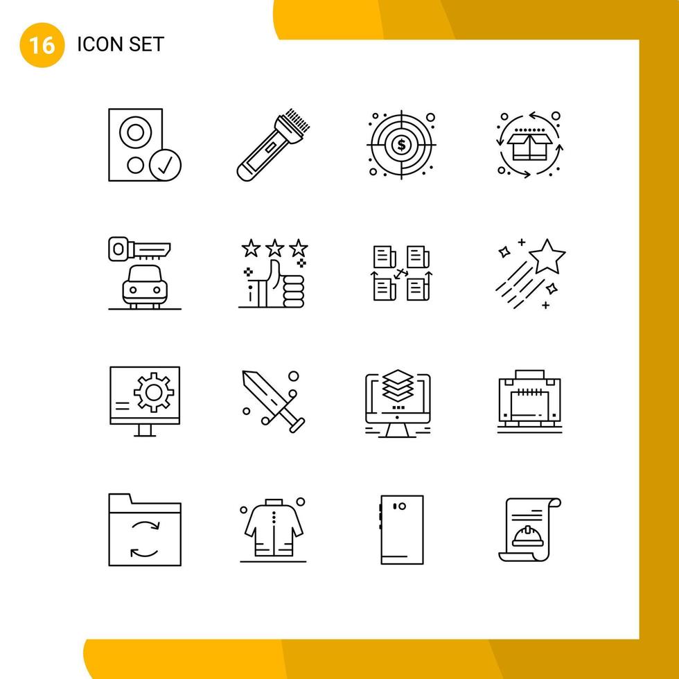 Modern Set of 16 Outlines and symbols such as product cycle life cycle camping cycle target Editable Vector Design Elements