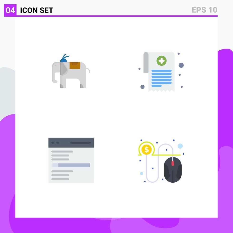 4 Thematic Vector Flat Icons and Editable Symbols of elephant search medication communication click Editable Vector Design Elements