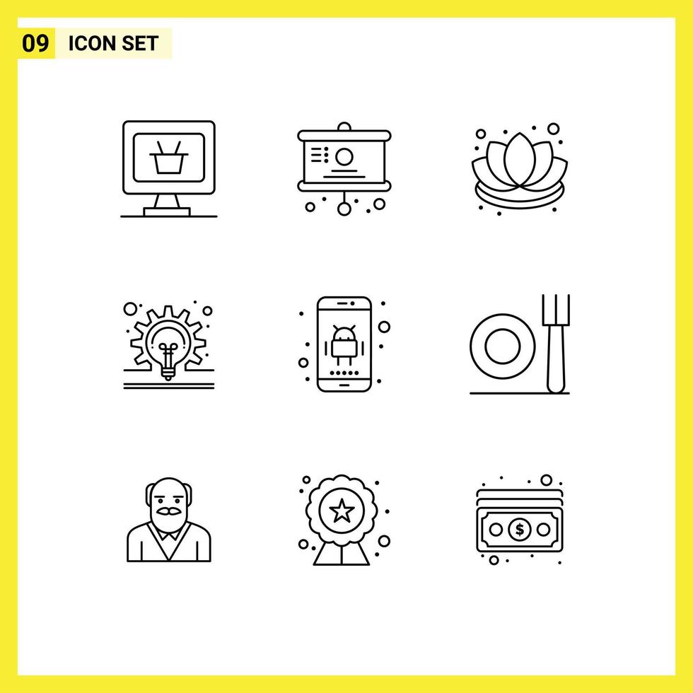 Set of 9 Commercial Outlines pack for app android decorations idea concept Editable Vector Design Elements