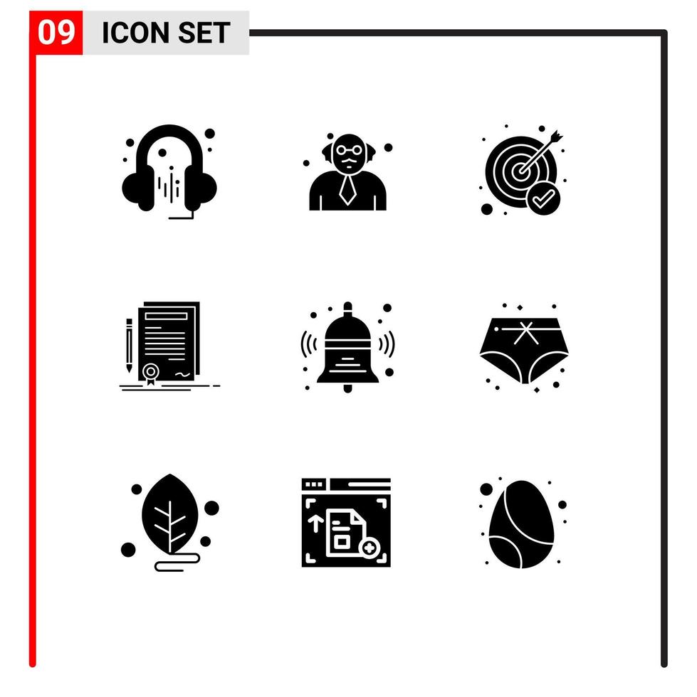 Editable Vector Line Pack of 9 Simple Solid Glyphs of back bell success document contract Editable Vector Design Elements