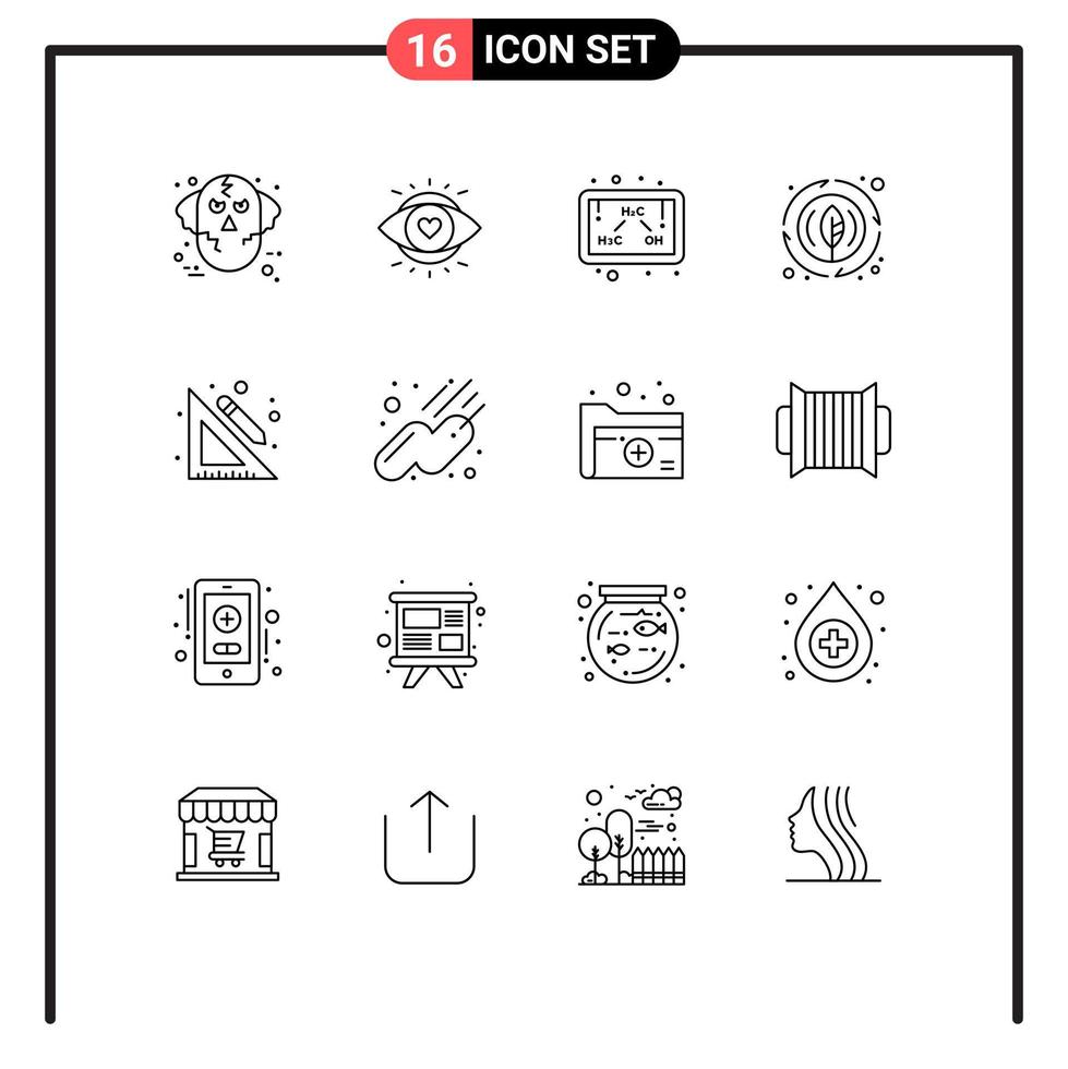 Set of 16 Modern UI Icons Symbols Signs for education nature light leaf study Editable Vector Design Elements