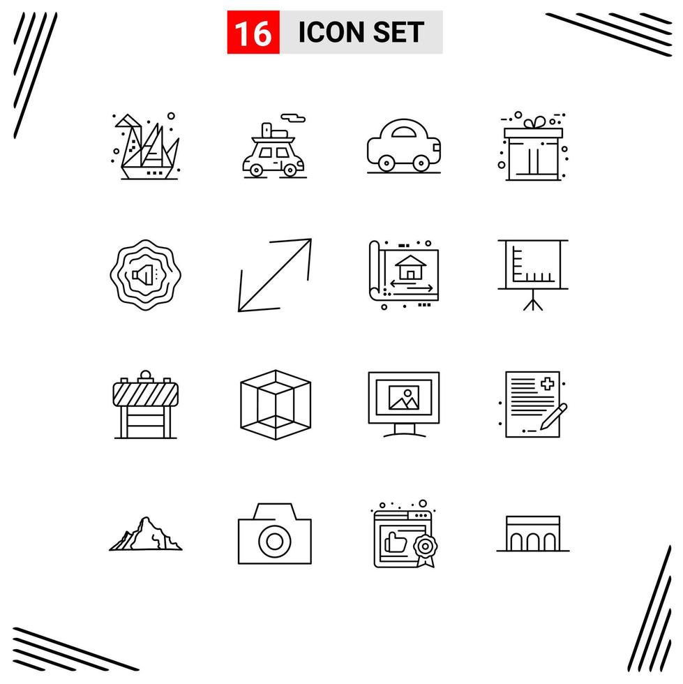 Set of 16 Modern UI Icons Symbols Signs for corner accustic automobile gift black friday Editable Vector Design Elements