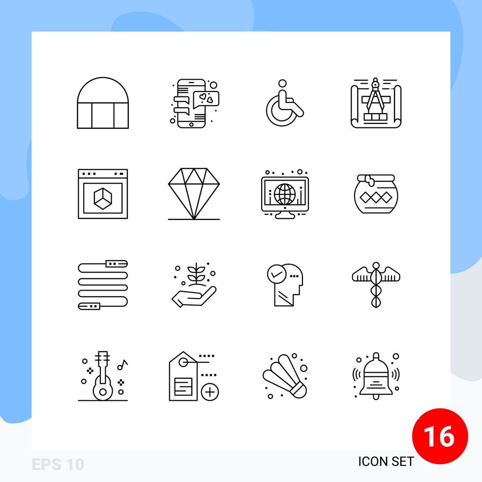 User Interface Pack of 16 Basic Outlines of element application weelchair sketch blueprint Editable Vector Design Elements