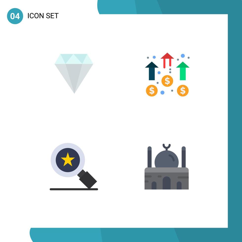 Universal Icon Symbols Group of 4 Modern Flat Icons of diamond achievements gam growth badge Editable Vector Design Elements