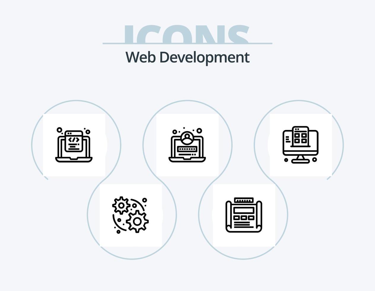 paquete de iconos de línea de desarrollo web 5 diseño de iconos. web. desarrollo. configuración. código. almacenamiento vector