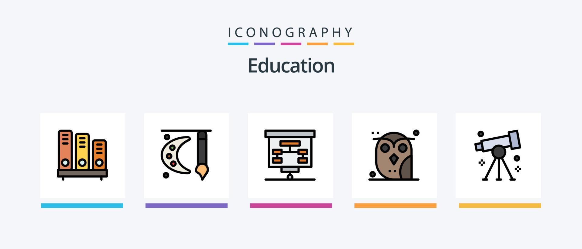 Education Line Filled 5 Icon Pack Including date. clock. presentation. study. school. Creative Icons Design vector