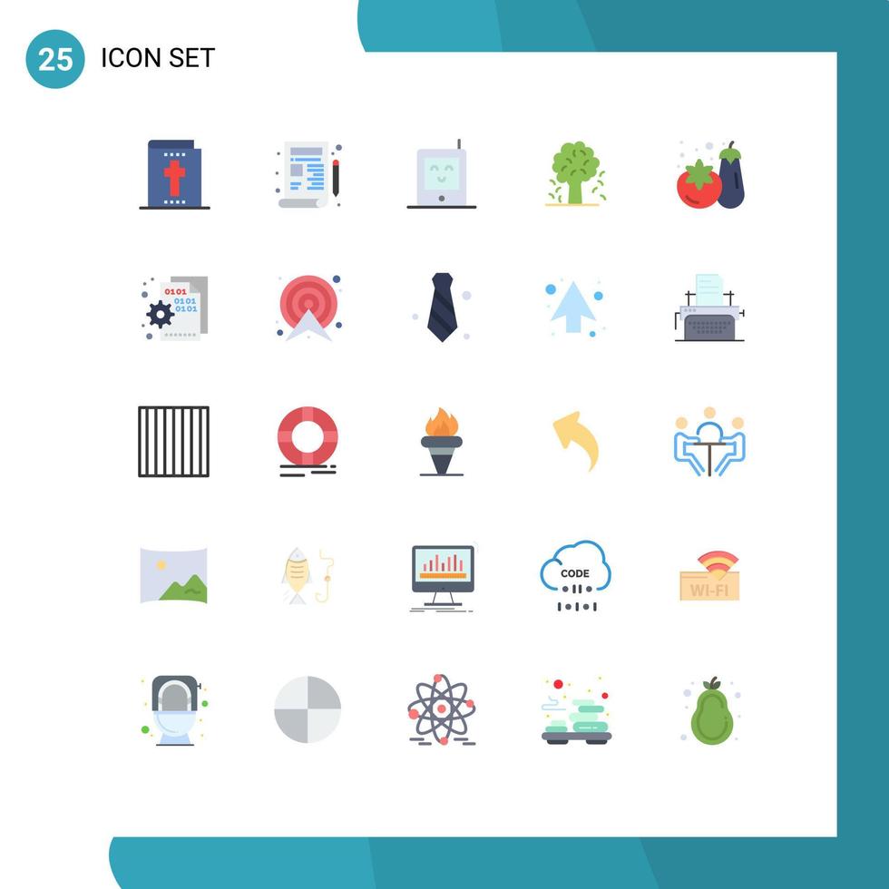 Flat Color Pack of 25 Universal Symbols of vegetable shopping monitor spring apple tree Editable Vector Design Elements