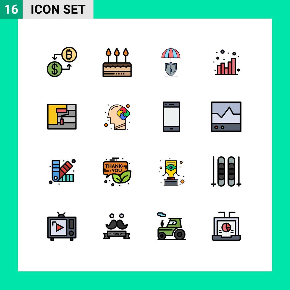 Group of 16 Flat Color Filled Lines Signs and Symbols for web chart party analytics digital Editable Creative Vector Design Elements
