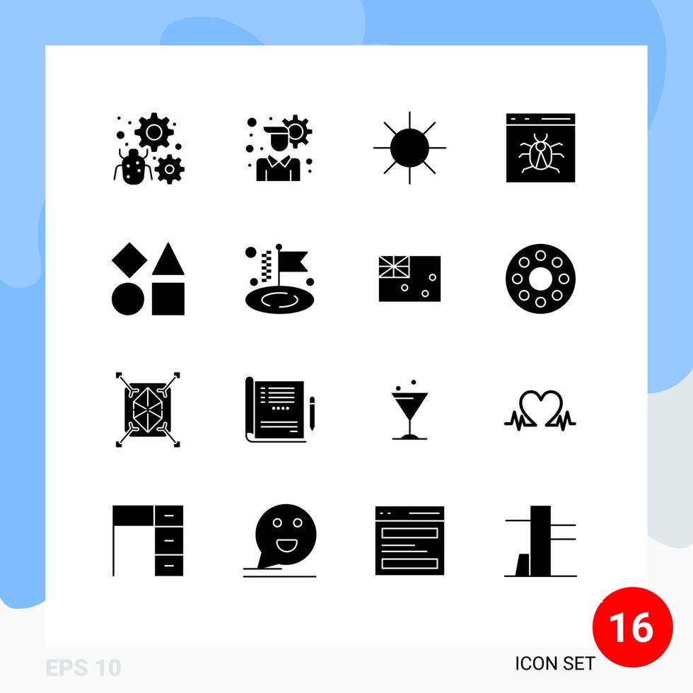 Modern Set of 16 Solid Glyphs and symbols such as geometric development circle develop browser Editable Vector Design Elements