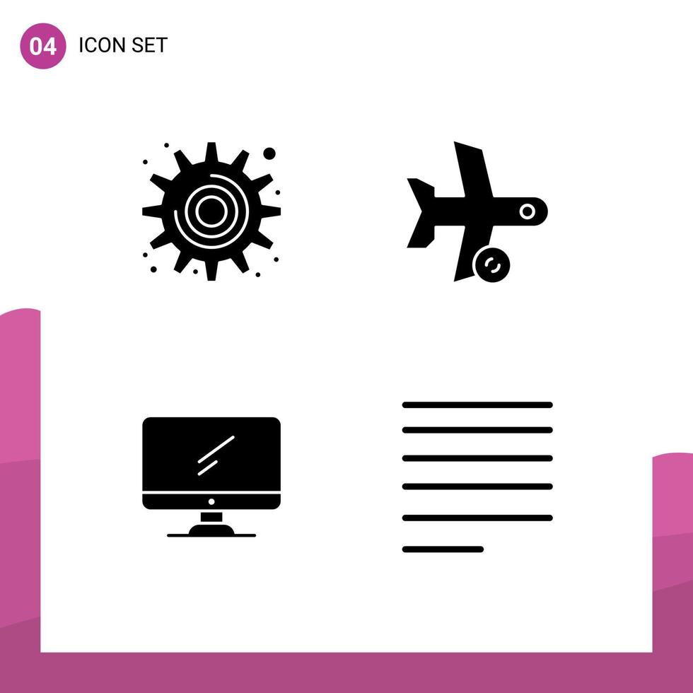 Editable Vector Line Pack of 4 Simple Solid Glyphs of cog computer tool refresh device Editable Vector Design Elements