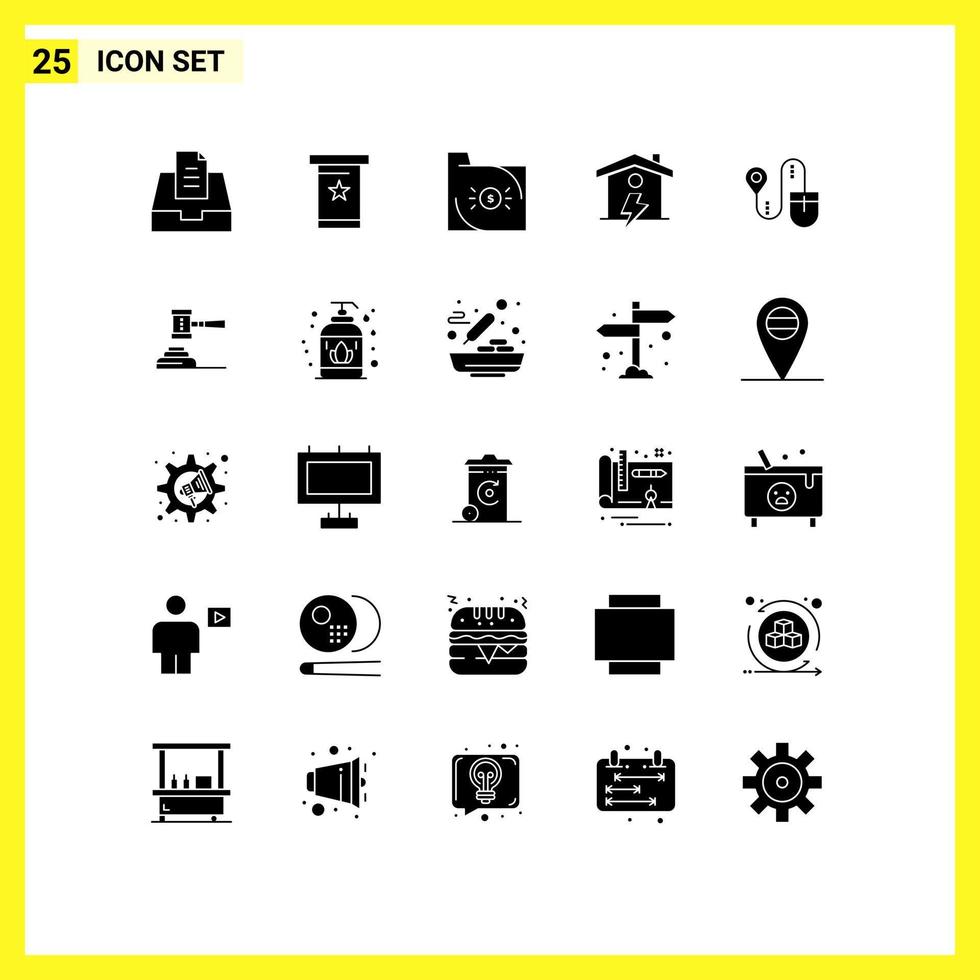 Universal Icon Symbols Group of 25 Modern Solid Glyphs of location power banking enrgy home Editable Vector Design Elements