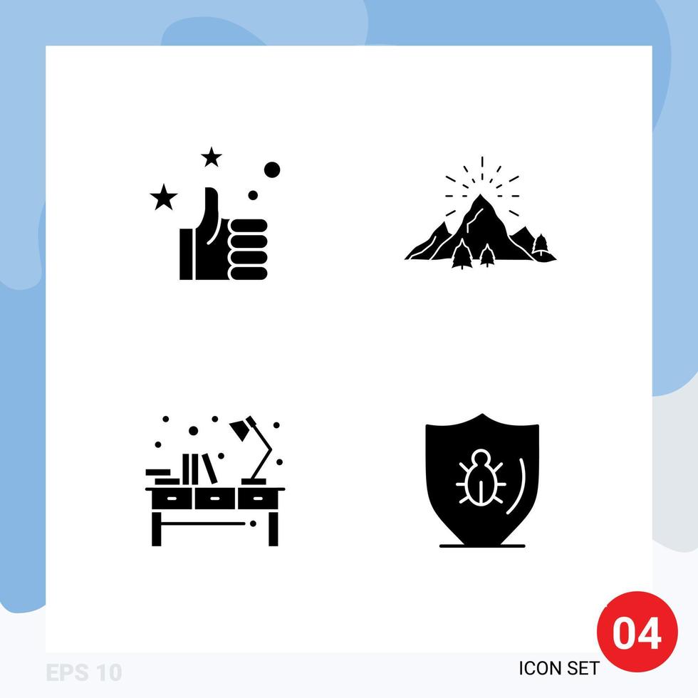 Modern Set of 4 Solid Glyphs and symbols such as favorites light hill mountain office Editable Vector Design Elements