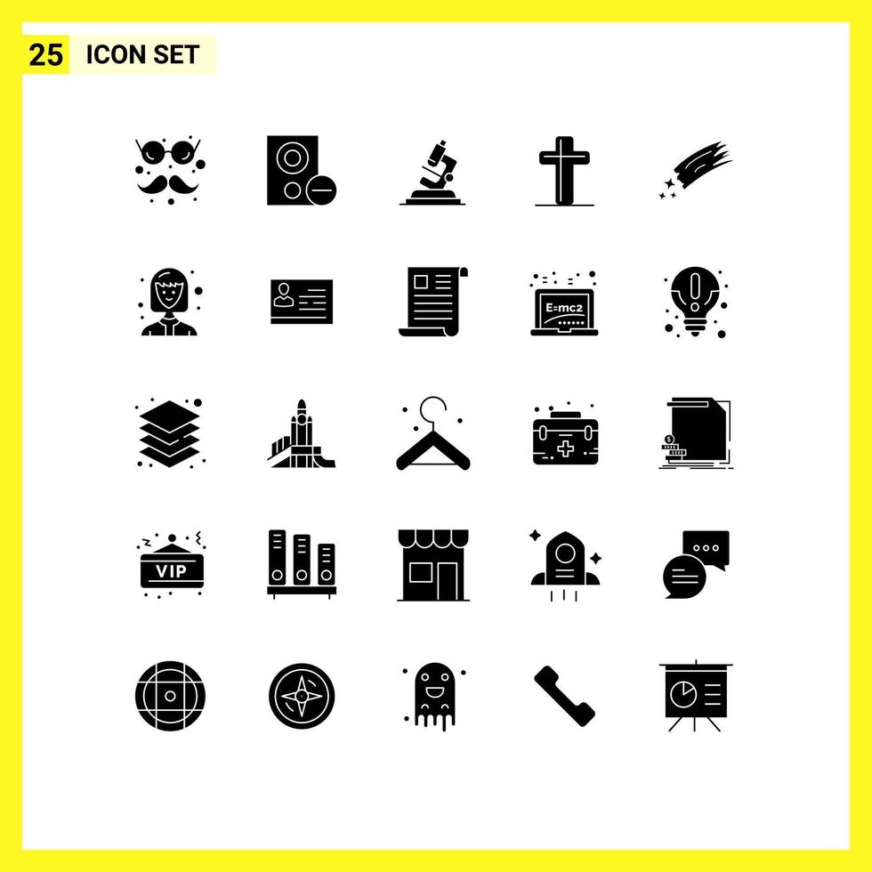 Set of 25 Vector Solid Glyphs on Grid for asteroid cross remove christian zoom Editable Vector Design Elements