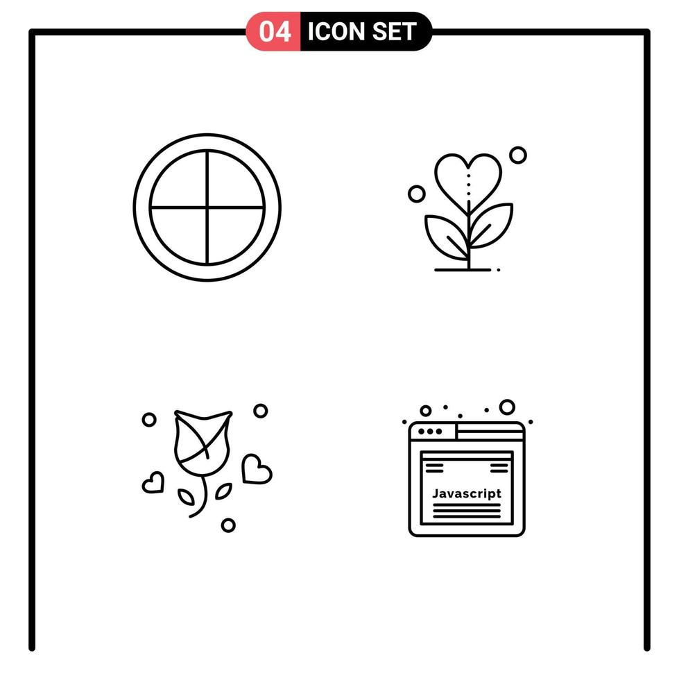 Group of 4 Modern Filledline Flat Colors Set for decoration flower gratitude heart propose Editable Vector Design Elements